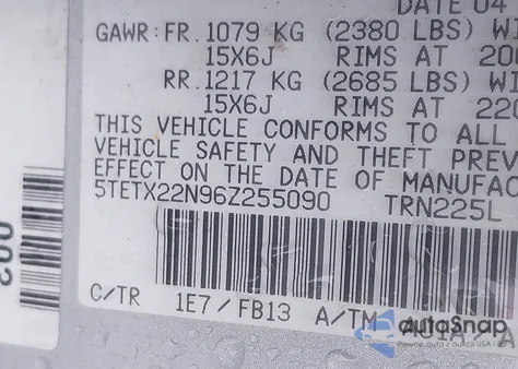 2006 Toyota Tacoma из США, поврежденный, VIN 5TETX22N96Z255090